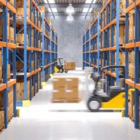 Boxes stacked in a storage unit